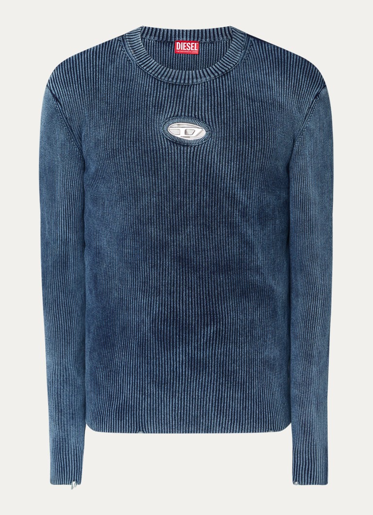 Diesel Heren K-darin ribgebreide pullover met logo in de kleur Indigo