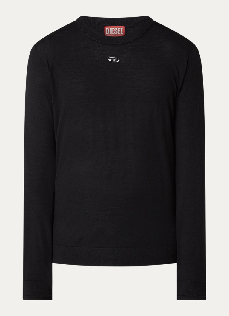 Diesel Heren K-Valiam fijngebreide pullover van wol met logo in de kleur Zwart
