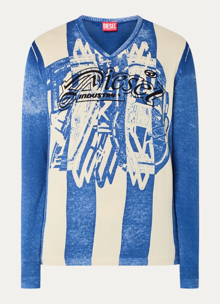 Diesel Heren K-Oliba-V fijngebreide pullover met ingebreide logoprint in de kleur Blauw