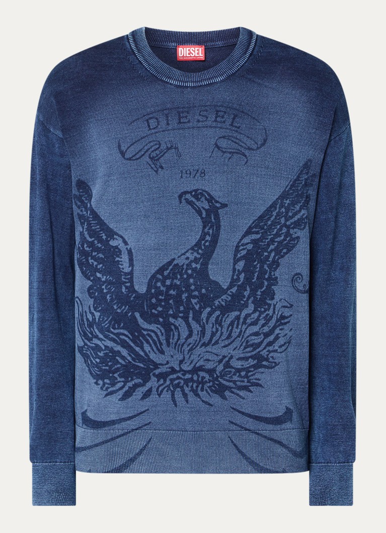 Diesel Heren K-Fenicol fijngebreide pullover met logoprint in de kleur Donkerblauw
