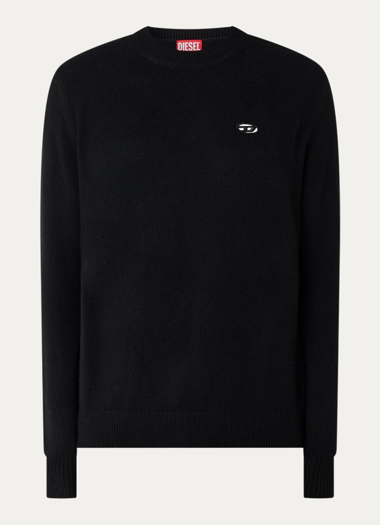 Diesel Heren K-argol fijngebreide pullover met logo in de kleur Zwart