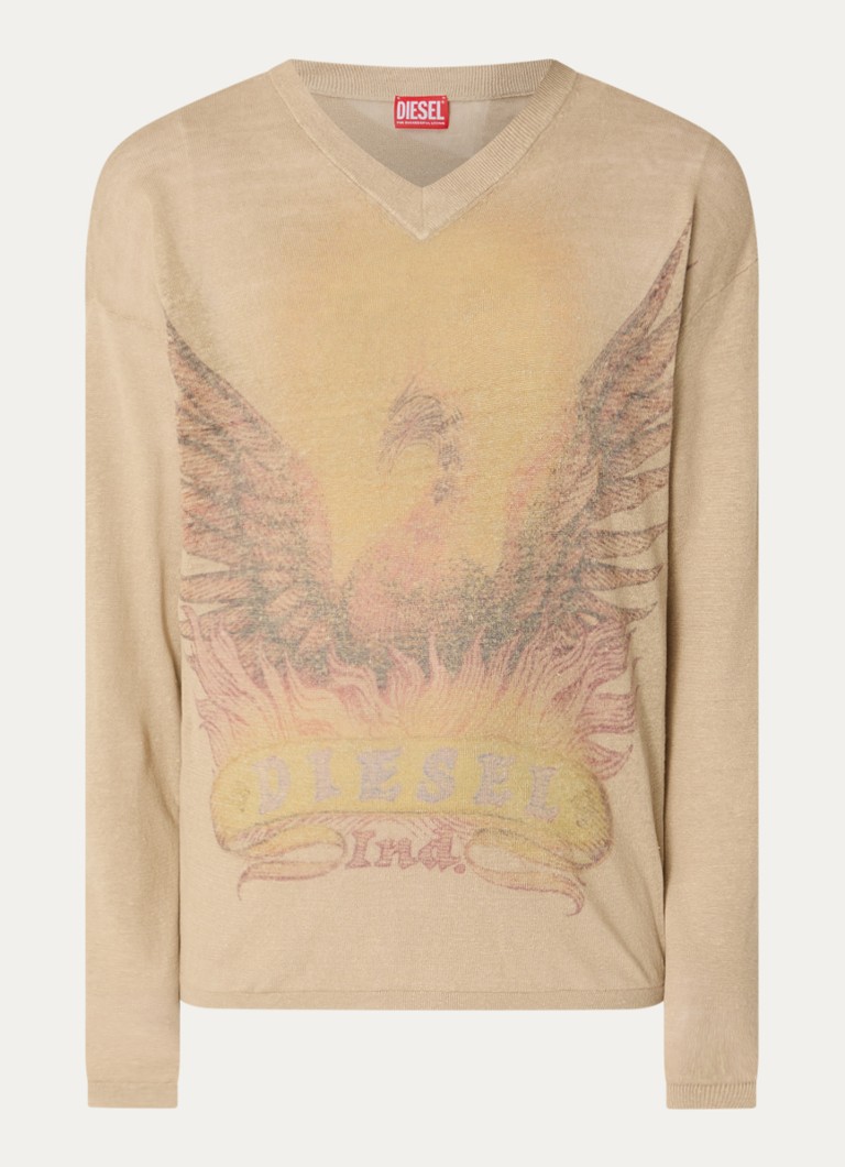 Diesel Heren K-Armins fijngebreide pullover van linnen met print in de kleur Beige