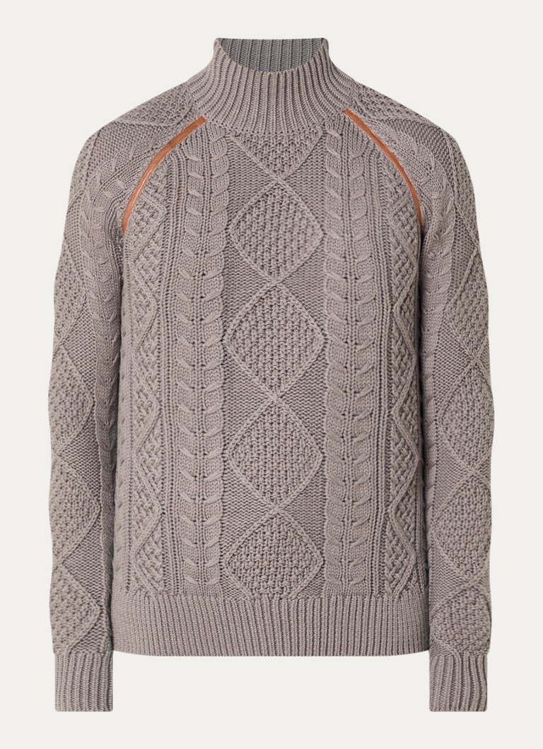 Diesel Heren K-Inome kabelgebreide trui in wolblend met details van imitatieleer in de kleur Taupe