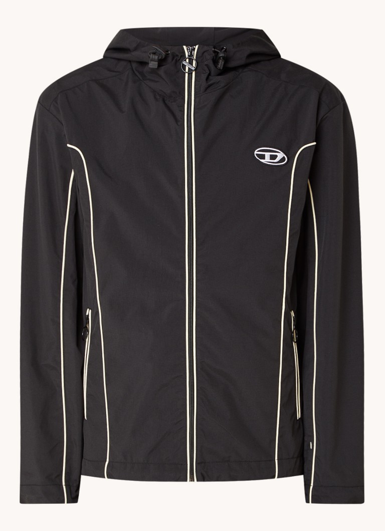 Diesel Heren J-Hives windjack met capuchon en logoborduring in de kleur Zwart