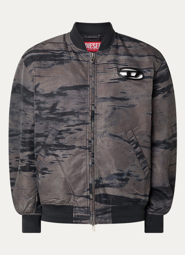 Diesel Heren J-kepes bomberjack met logo in de kleur Donkerbruin