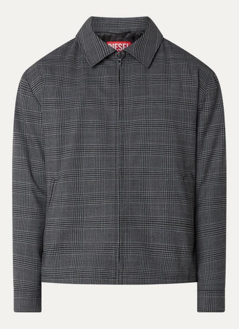 Diesel Heren J-Ting jack in scheerwolblend met ruitdessin in de kleur Donkergrijs