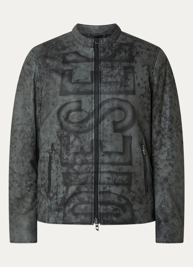 Diesel Heren L-evert jack van lamsleer met logoprint in de kleur Donkergrijs