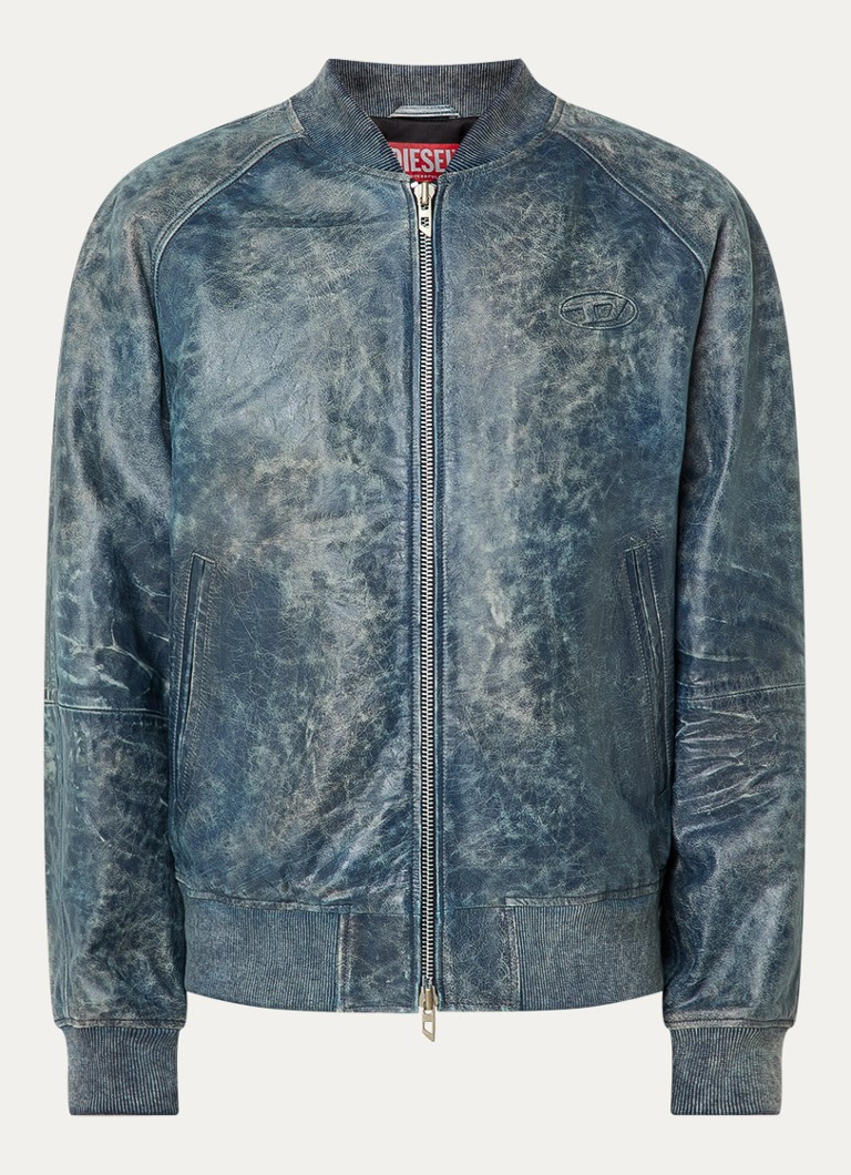 Diesel Heren L-Cobb bomberjack van schapenleer met steekzakken in de kleur Donkerblauw