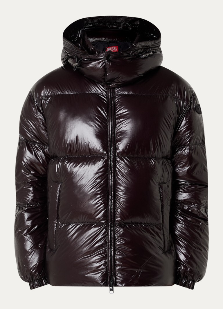 Diesel Heren W-ROLFYS-WRD-BKCP puffer jack met donsvulling en glanzende finish in de kleur Zwart