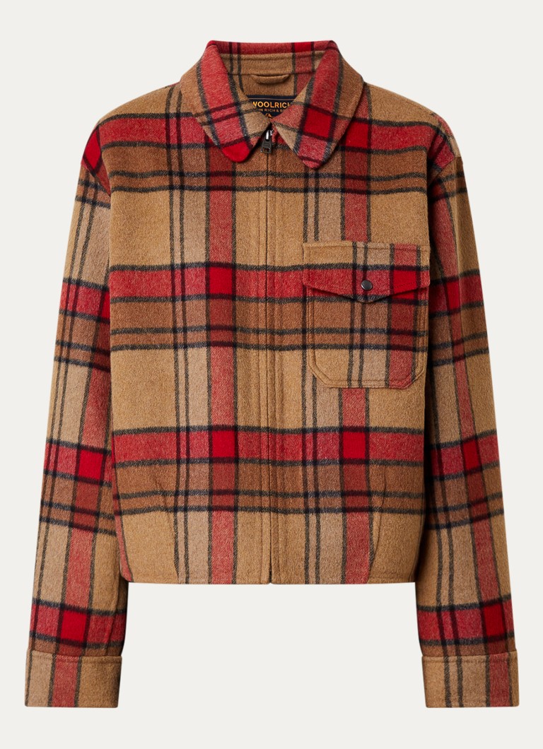 Woolrich Dames Jack van wol met steekzakken en ruitdessin in de kleur Okergeel, maat: XS