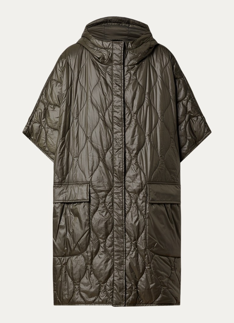 Woolrich Dames Cape met opgestikte zakken en capuchon in de kleur Bronsgroen, maat: S/M