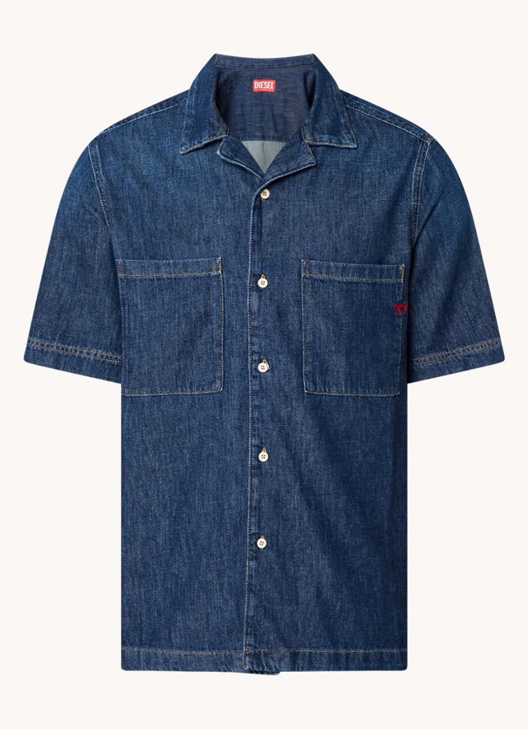 Diesel Heren Camecia regular fit overhemd van denim met logoborduring in de kleur Indigo