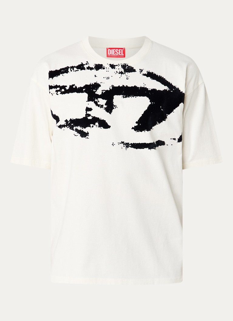 Diesel Heren T-Boxt-N14 T-shirt met flock logoprint in de kleur Ivoor