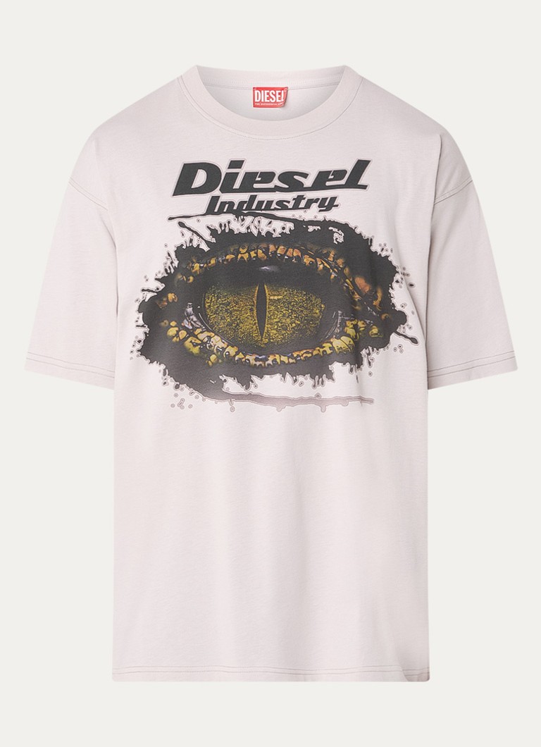 Diesel Heren T-boxt T-shirt met logoprint in de kleur Creme