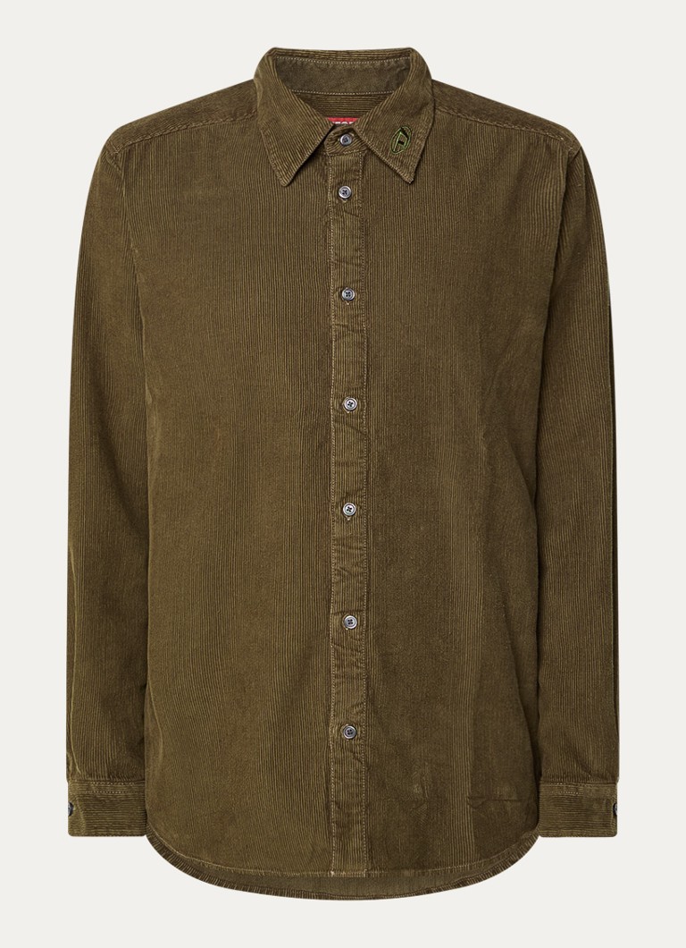 Diesel Heren S-Simply regular fit overhemd van corduroy in de kleur Mosgroen