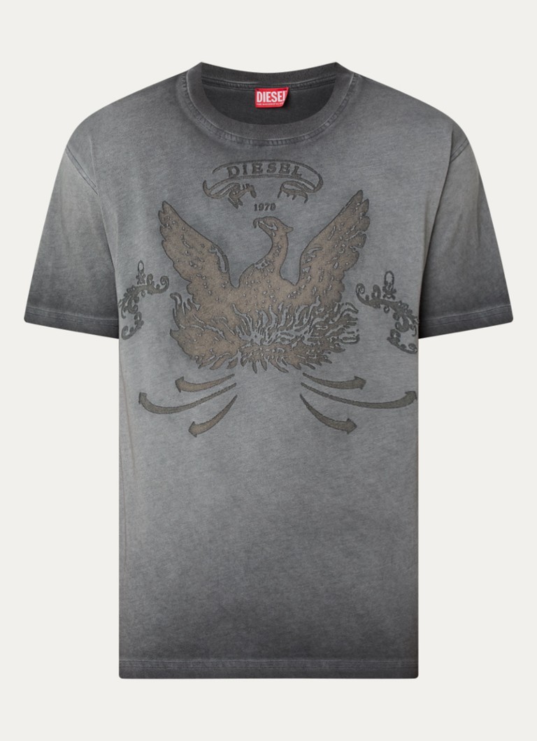 Diesel Heren T-Norm-T9 T-shirt met verwassen afwerking en logoprint in de kleur Donkergrijs
