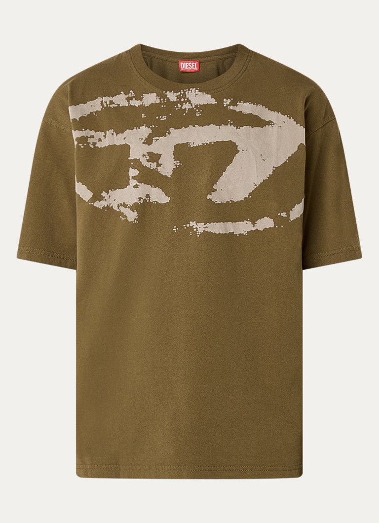Diesel Heren T-Boxt-N14 T-shirt met flock logoprint in de kleur Mosgroen