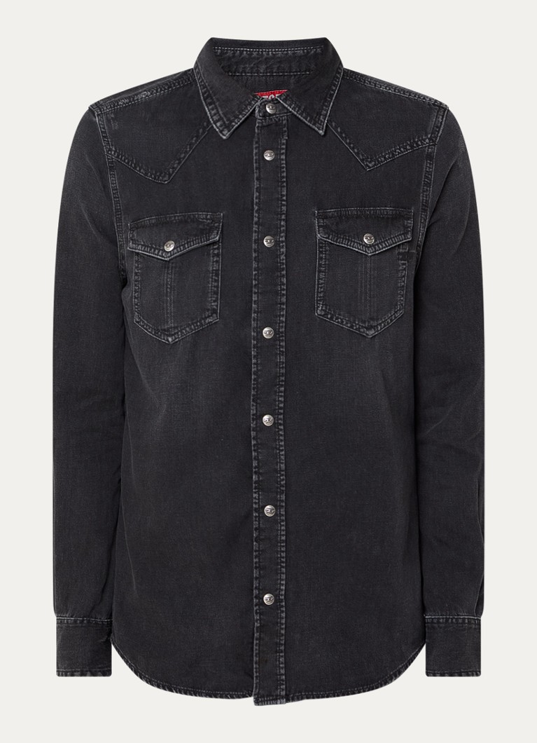 Diesel Heren D-Vega regular fit overhemd van chambray in de kleur Antraciet