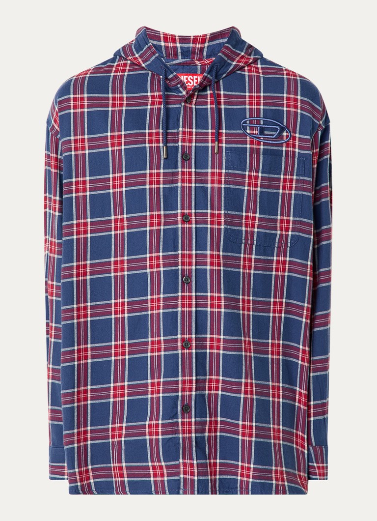 Diesel Heren S-Dewny overhemd met capuchon en ruitdessin in de kleur Donkerblauw