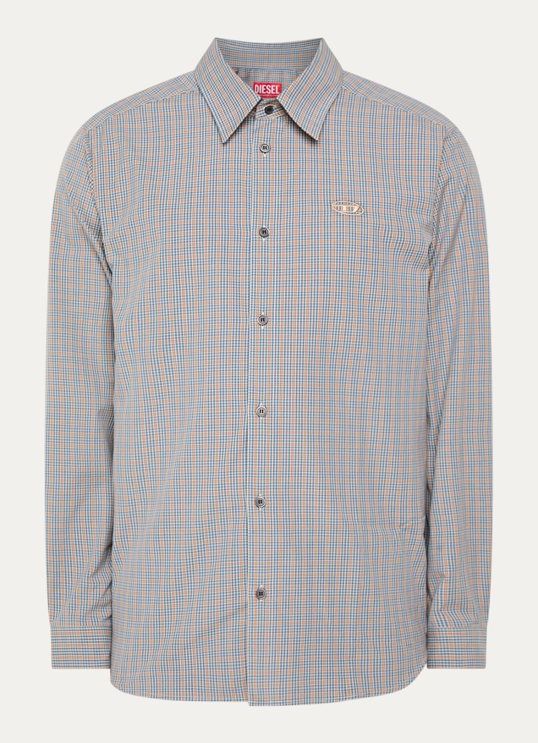 Diesel Heren S-Simply regular fit overhemd met ruitdessin en logo in de kleur Blauw
