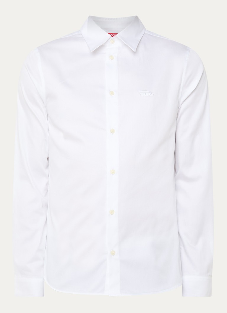 Diesel Heren S-Fitty-Qfav slim fit overhemd met logo in de kleur Wit