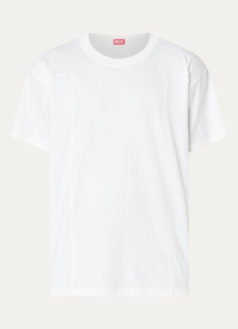 Diesel Heren T-Norm-Int T-shirt met logoborduring in de kleur Gebroken wit