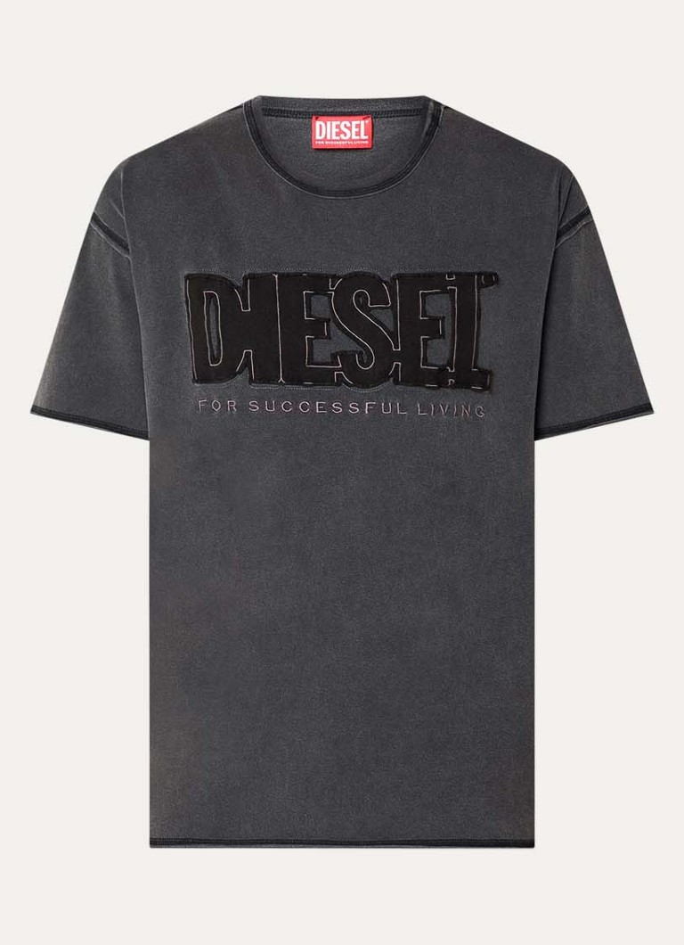 Diesel Heren T-rawboxt T-shirt met logoborduring in de kleur Antraciet
