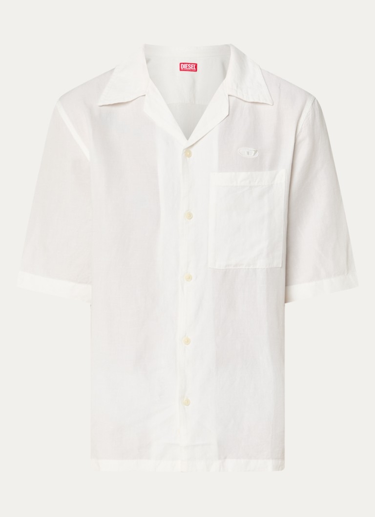 Diesel Heren S-Brack regular fit overhemd in linnenblend met borstzak in de kleur Gebroken wit