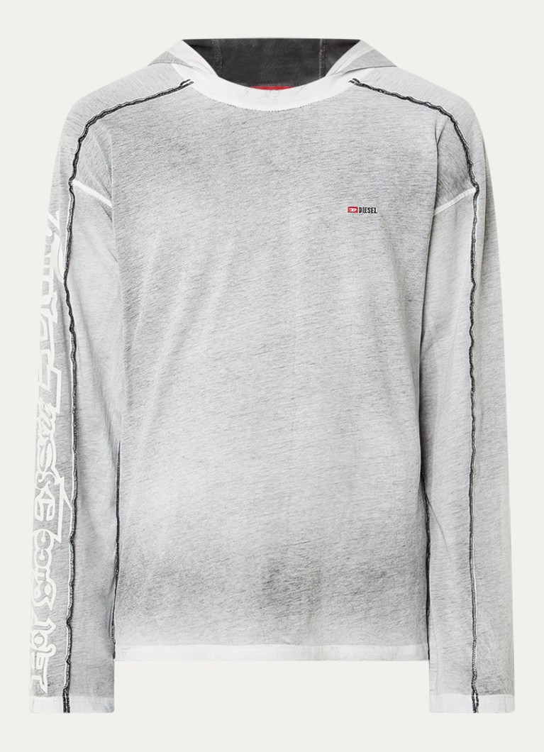 Diesel Heren T-riven longsleeve T-shirt met capuchon in de kleur Grijsmele