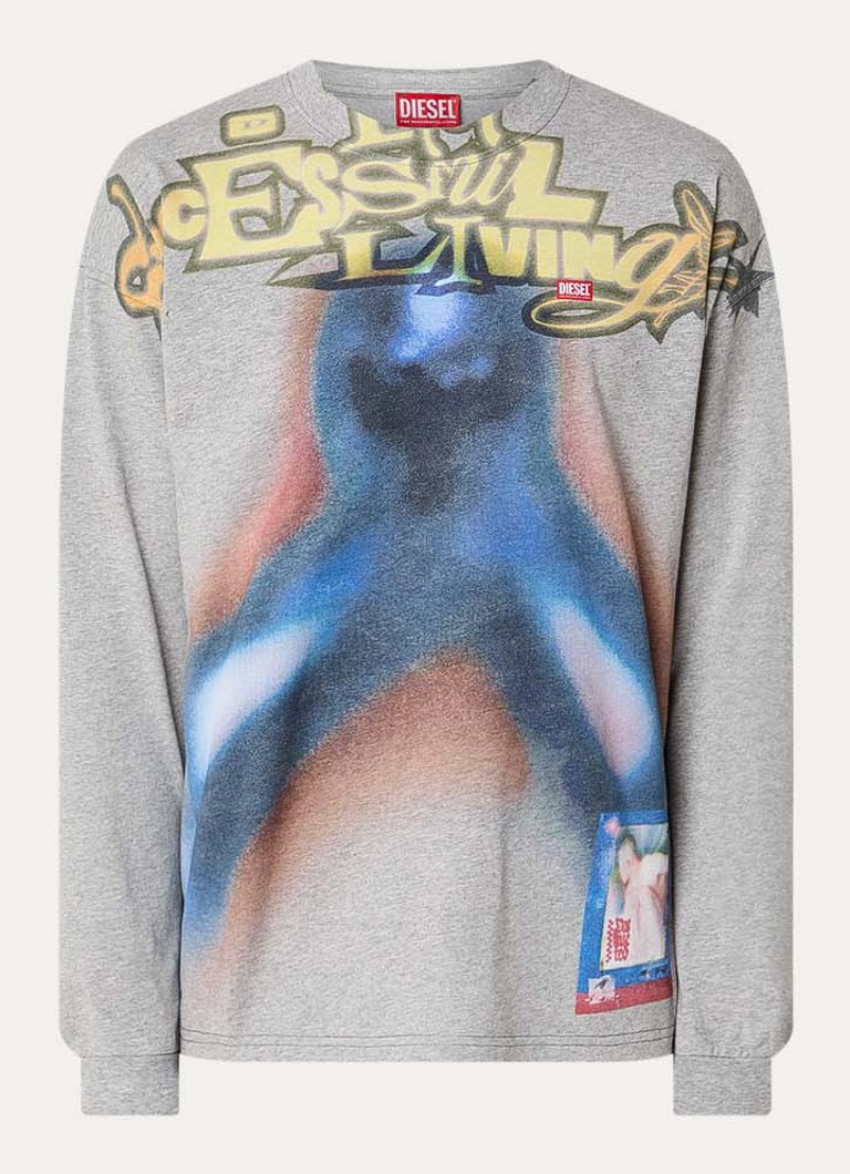 Diesel Heren T-Boxt-Ls-V1 longsleeve met print en gemêleerd dessin in de kleur Grijsmele