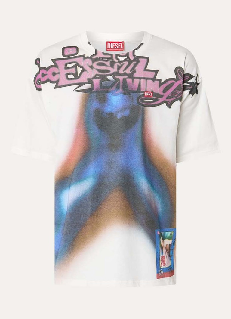 Diesel Heren T-Boxt-V13 T-shirt met print en logo in de kleur Gebroken wit