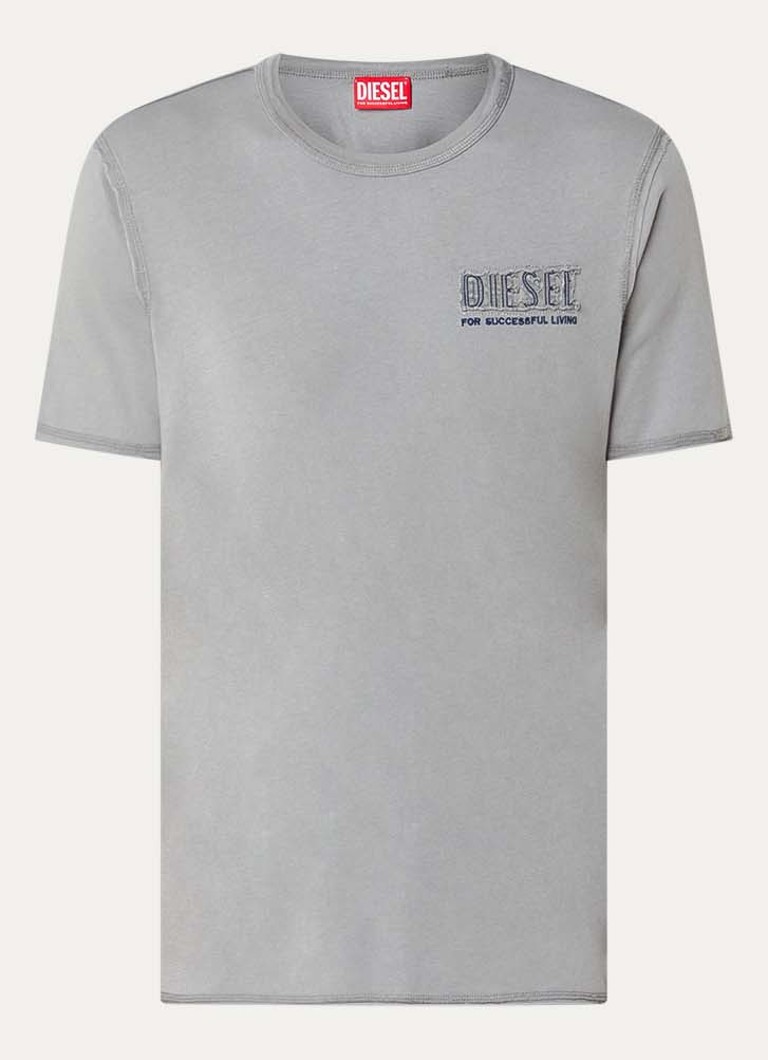 Diesel Heren T-Rawjust-V1 T-shirt met logo en destroyed afwerking in de kleur Grijs
