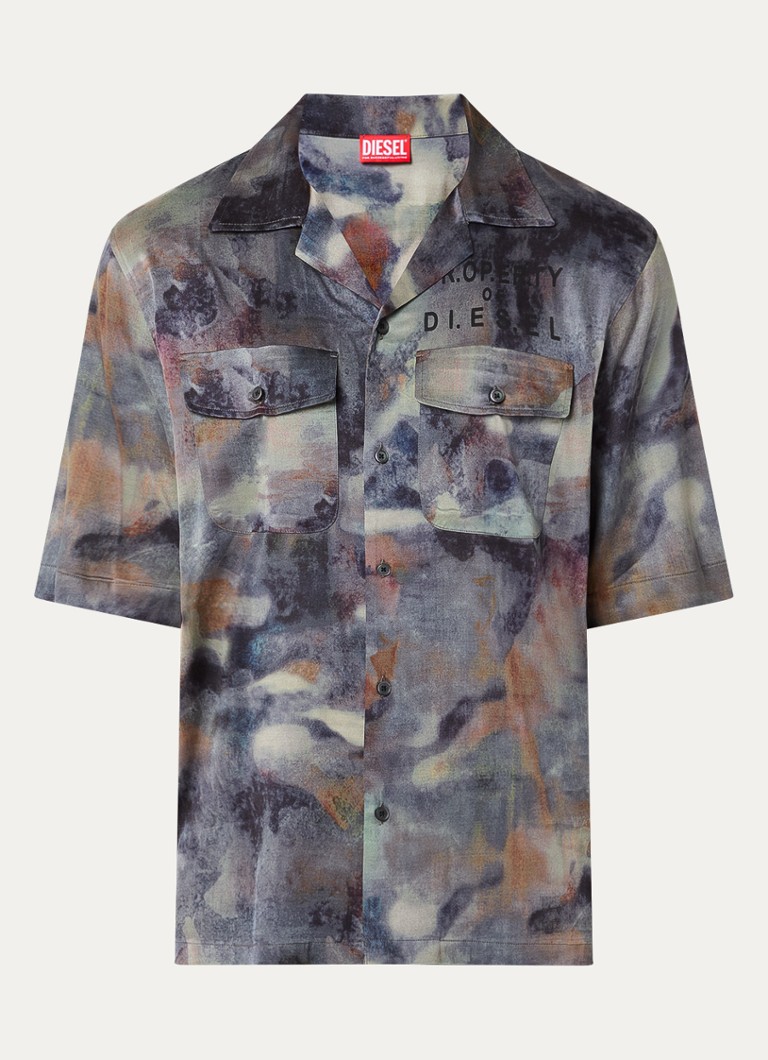Diesel Heren S-Brack-DMBN overhemd met print in de kleur Donkerblauw