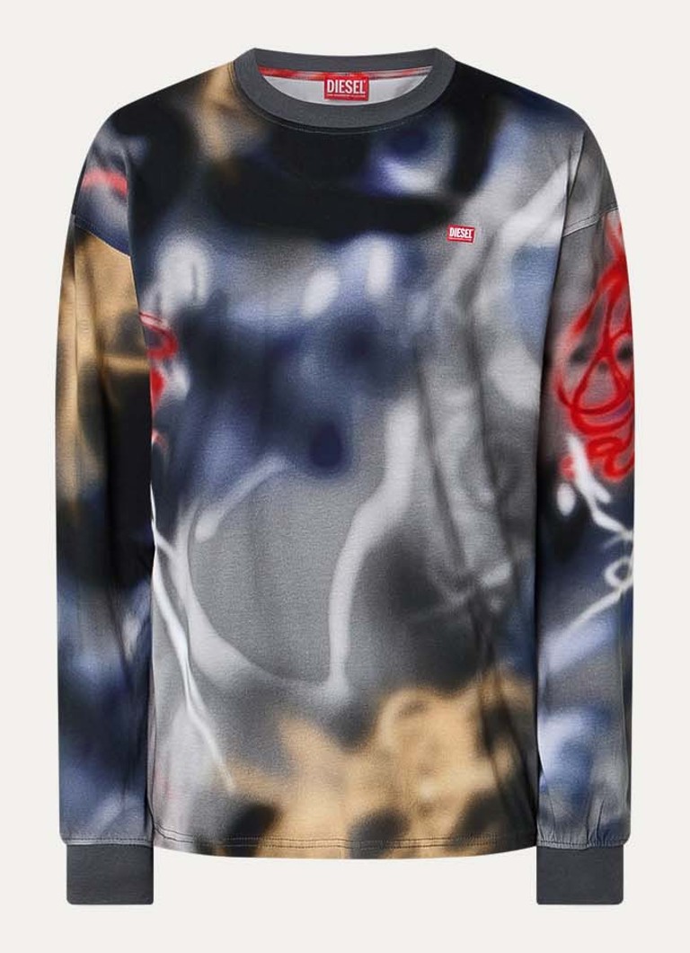 Diesel Heren T-Boxt-Ls-V4 longsleeve met print en logo in de kleur Antraciet