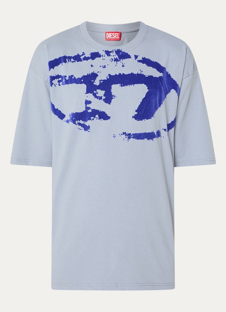 Diesel Heren T-BoxT-N14 T-shirt met flock logoprint in de kleur Blauwgrijs