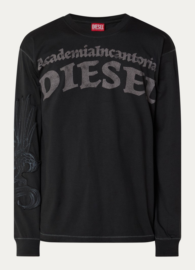 Diesel Heren T-Norm-AA3 longsleeve met print en patchwork in de kleur Antraciet