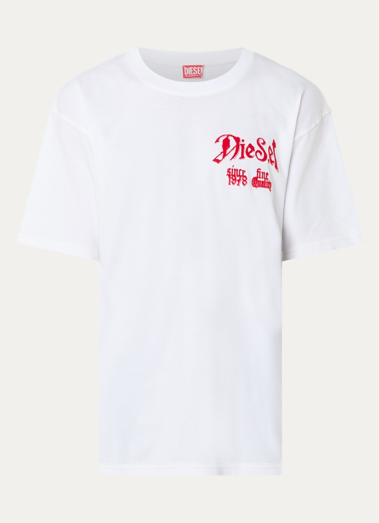 Diesel Heren T-Box-Aa2 T-shirt met logo- en backprint in de kleur Wit