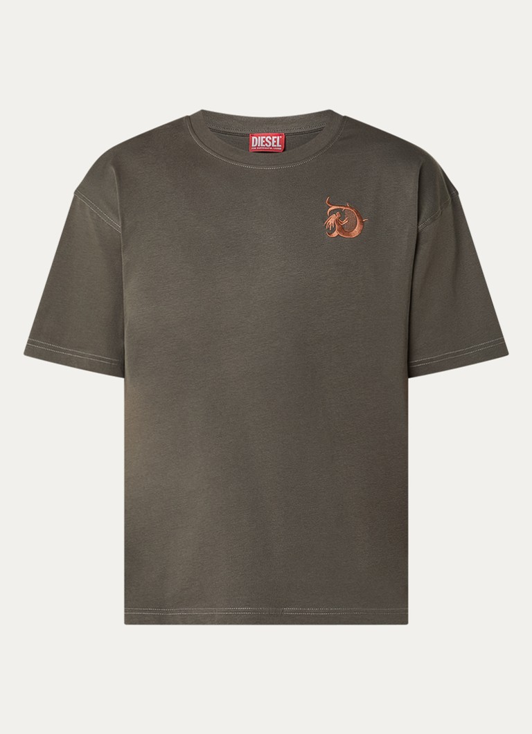 Diesel Heren T-Boxt-AA11 T-shirt met front- en backprint in de kleur Olijfgroen