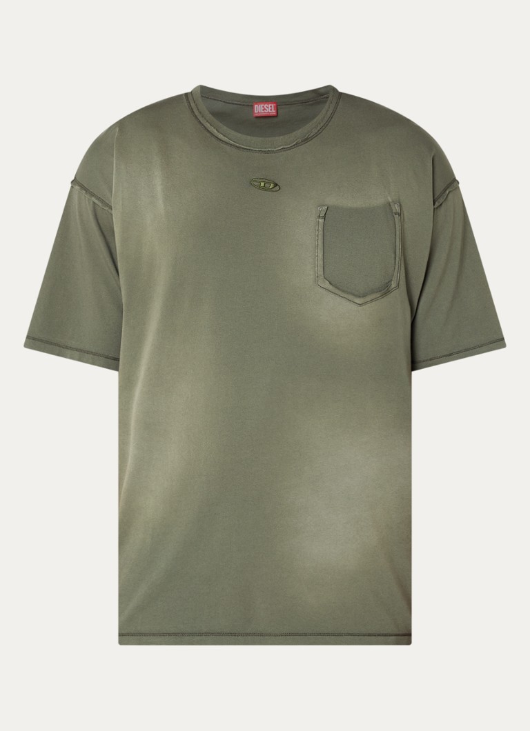Diesel Heren T-pock T-shirt met borstzak in de kleur Bronsgroen