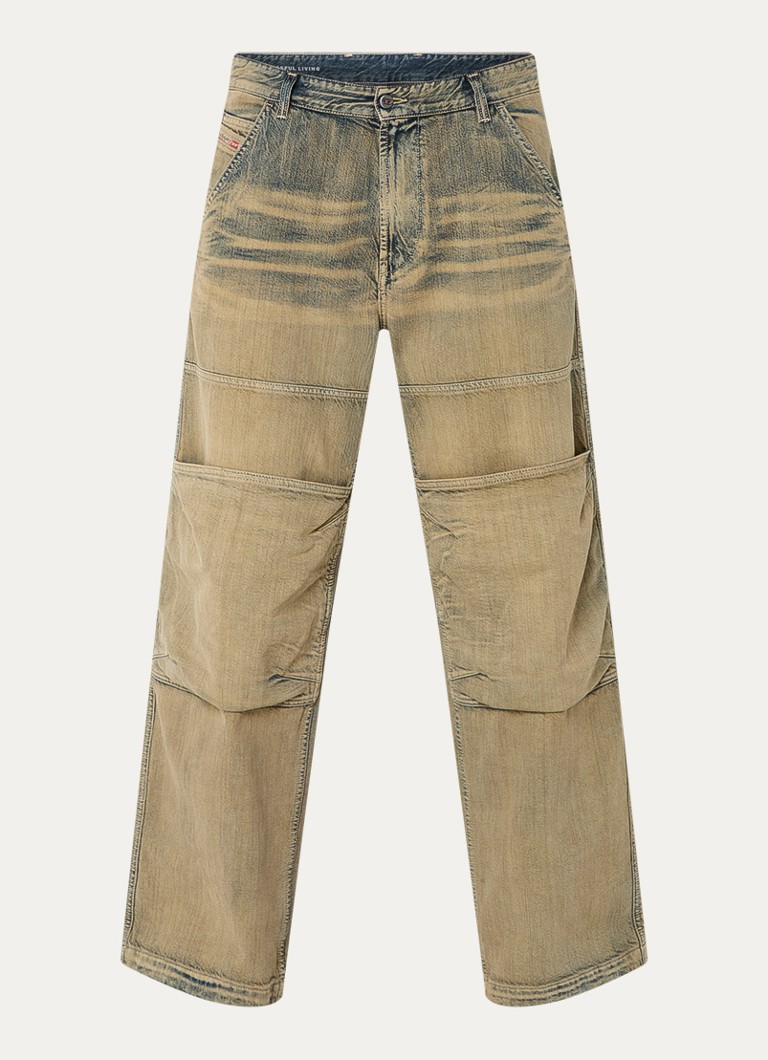 Diesel Heren D-Shift loose fit jeans met verwassen afwerking opgestikte zakken in de kleur Khaki