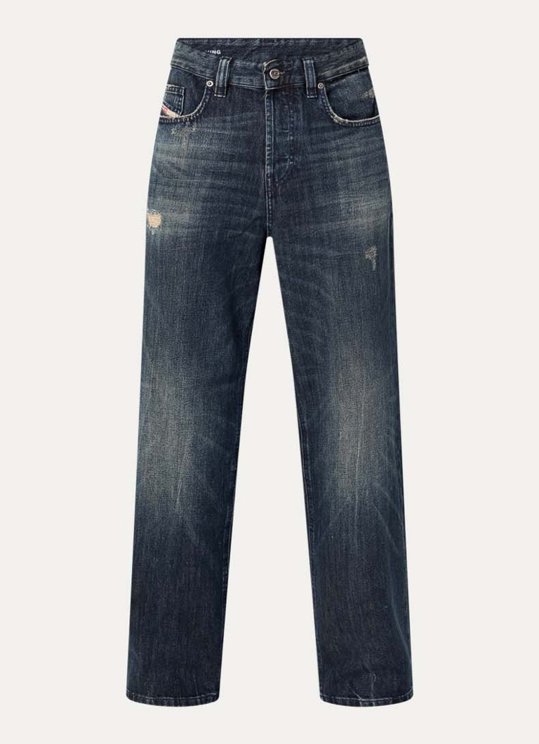 Diesel Heren 2001 D-Macro loose fit jeans met destroyed afwerking in de kleur Indigo