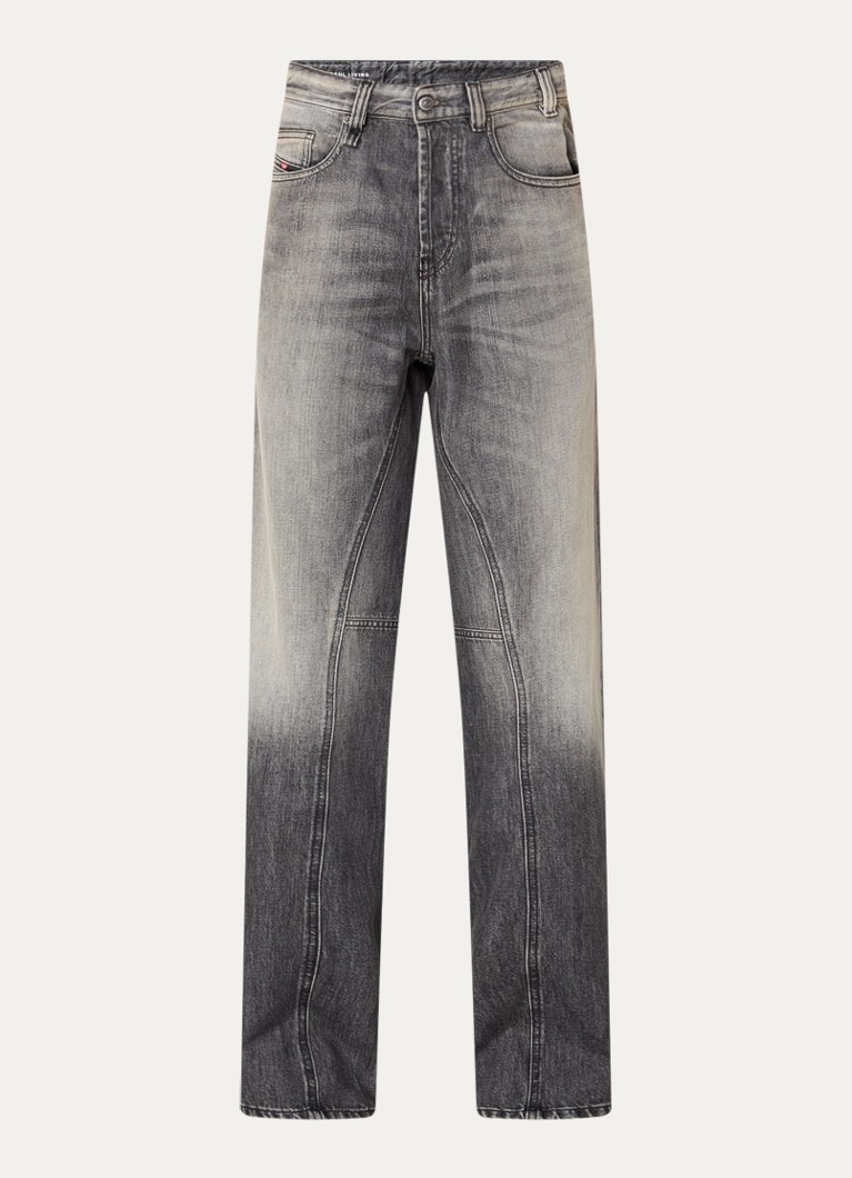 Diesel Heren Loose fit jeans met siernaad en verwassen afwerking in de kleur Donkergrijs