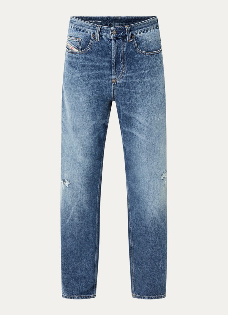 Diesel Heren 2001 D-Macro wide leg jeans met destroyed afwerking in de kleur Indigo