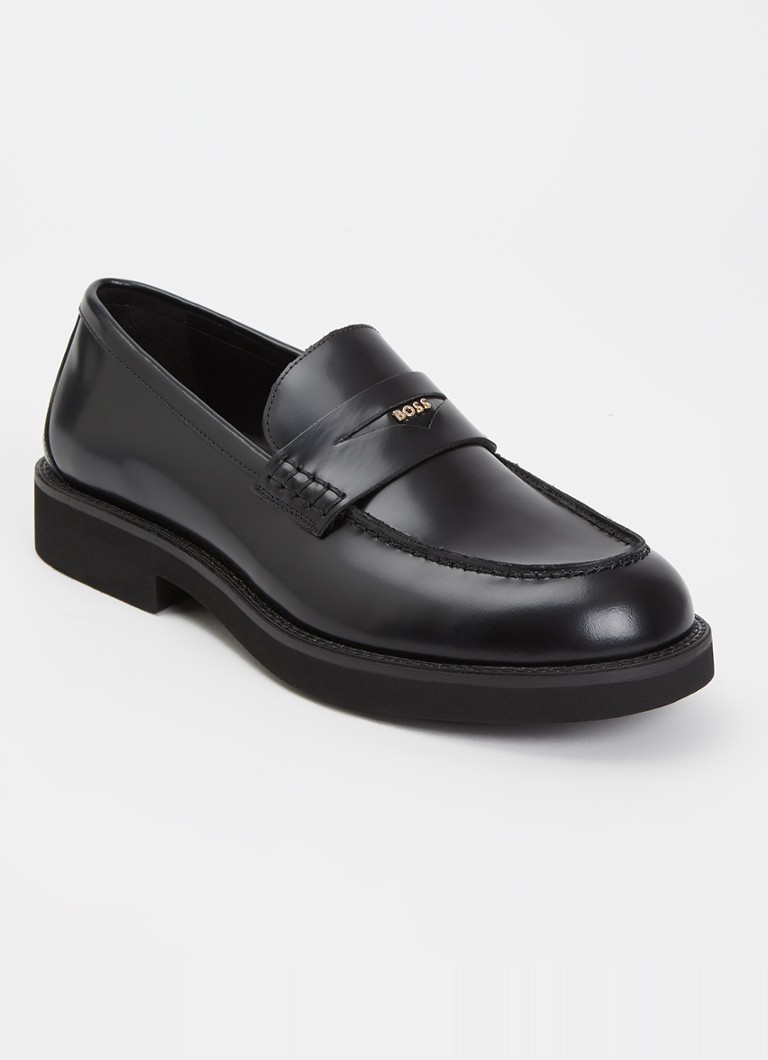 BOSS Dames Elery loafer van leer met logo in de kleur Zwart