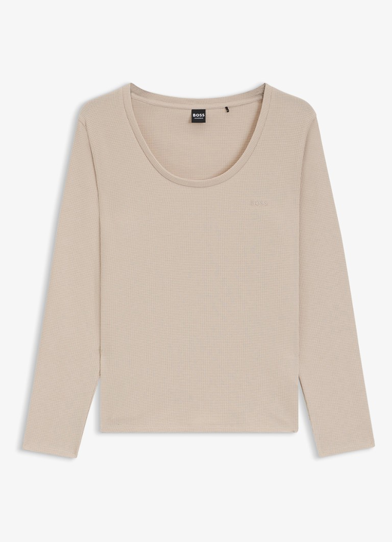 BOSS Dames Pyjamatop met wafelstructuur in de kleur Beige