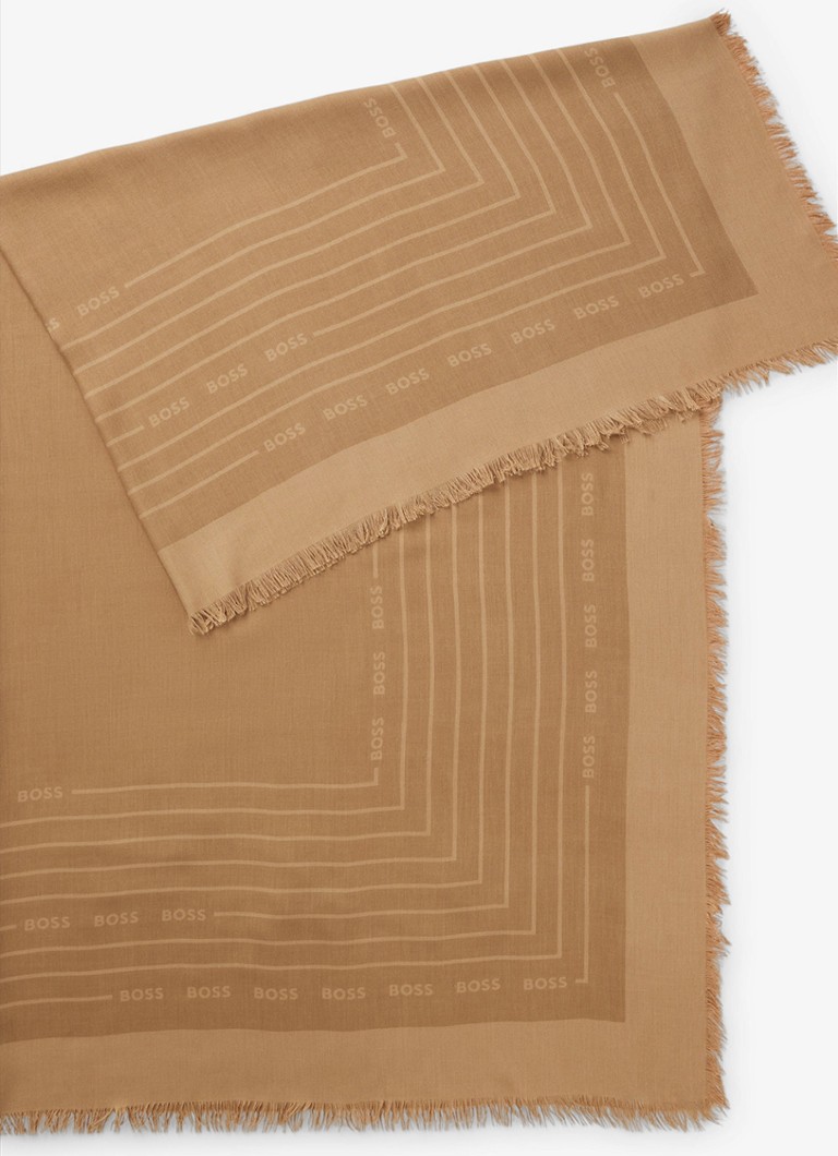 BOSS Dames Laik sjaal in zijdeblend met logoprint 120 x 120 cm in de kleur Medium Beige-260 / Beige