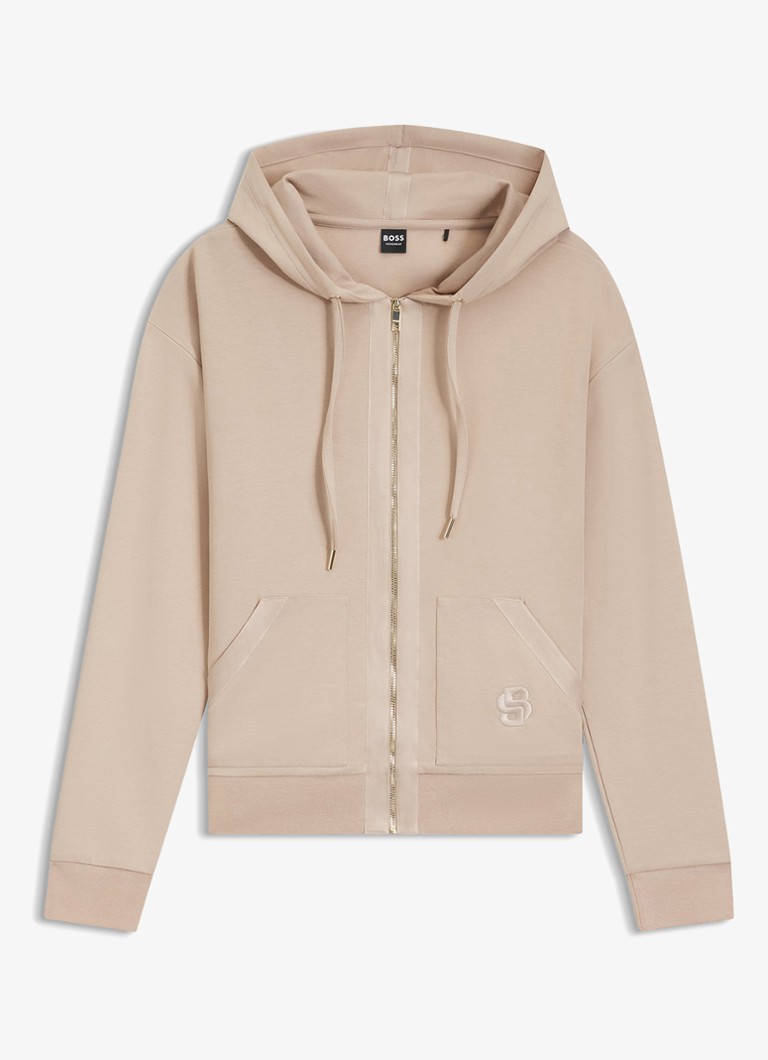 BOSS Dames Sweatvest met logoborduring en capuchon in de kleur Beige