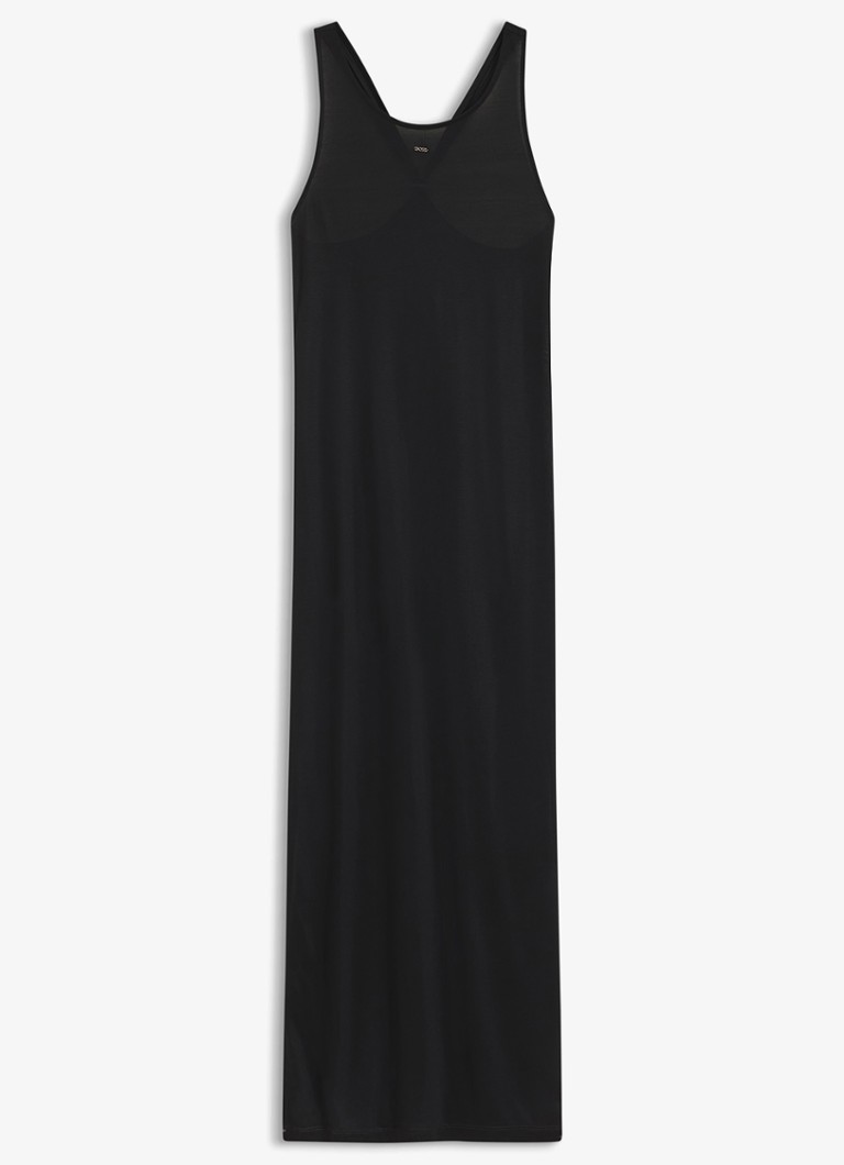 BOSS Dames Maxi mouwloze jurk met ronde hals in de kleur Zwart