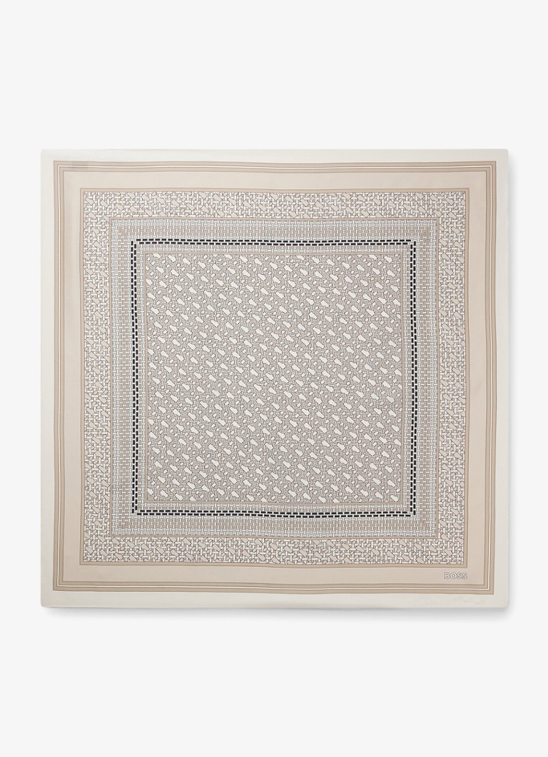 BOSS Dames In Italië vervaardigde sjaal van zijden twill met print in de kleur Light Beige-279 / Beige