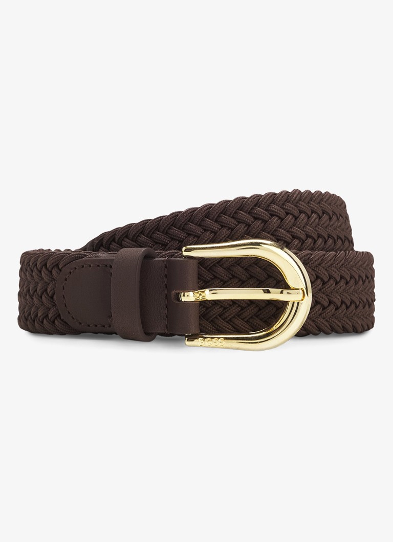 BOSS Dames Riem met gevlochten detail in de kleur Donkerbruin